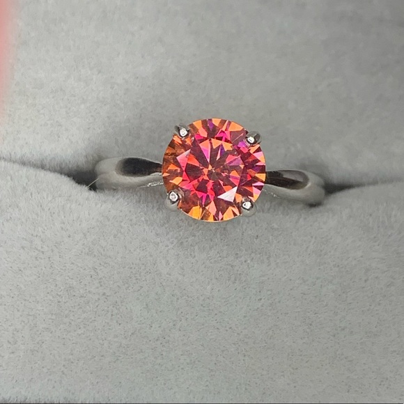 Certified, Orange Solitaire Moissanite Diamond ring set - Picture 17 of 17